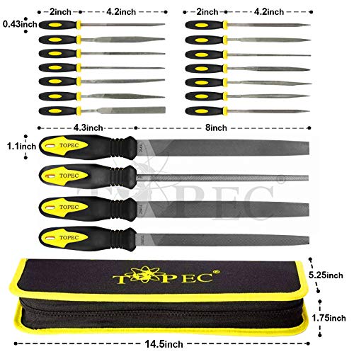 Topec 26 PCS Metal File Set, Grade T12 Forged Alloy Steel, Flat/Triangle/Half-round/Round File Set for Metal Work, Ideal Wood Rasps for Woodworking