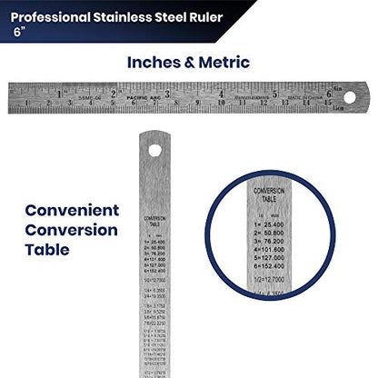 Pacific Arc 6 Inch Stainless Steel Ruler with Inch/Metric Conversion Table - style: 6 In