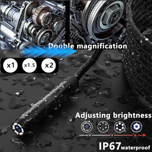 JSE Endoscope Camera with Light, 16.4FT Waterproof Borescope 1920P HD, Semi-Rigid Cable, 8 Adjustable High Brightness LED Lights Inspection Snake Camera for iPhone, Android, iPad