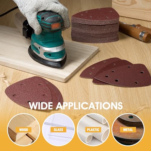 60 PCS Mouse Sander Sandpapers 6 Hole Mouse Sand Paper Detail Sander Sanding Disc Mouse Sander Pads Hook and Loop Triangle Sandpaper (60/80/100/120/180/240) -10 PCS for Each Grit - style: 6 hole 60PCS 10 each of (60/80/100/120/180/240) Grit
