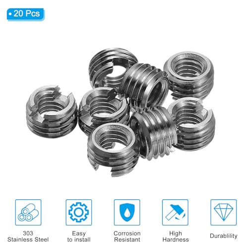 PATIKIL Self-Tapping Threaded Inserts, 20 Pcs M5 x M8 x 5mm 303 Stainless Steel Thread Adapter Reducer Slotted Screw Repair Inserts Nuts Sleeve - size: M5 x M8 x 5mm