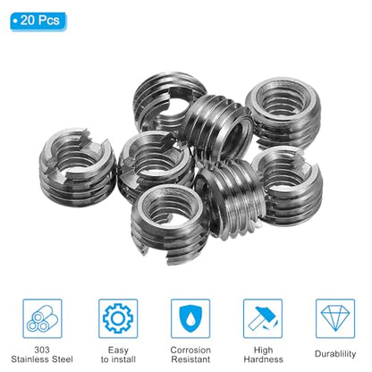 PATIKIL Self-Tapping Threaded Inserts, 20 Pcs M5 x M8 x 5mm 303 Stainless Steel Thread Adapter Reducer Slotted Screw Repair Inserts Nuts Sleeve - size: M5 x M8 x 5mm