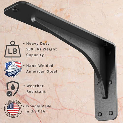 Starby Gladiator Series Solid Heavy Duty Welded 500 Lb Low Profile Granite Countertop Support Shelf Brackets Floating Shelf Discrete Slim 500 LB Capacity (2 Pack) (7" x 11" x 2.5") - size: 7" x 11" x 2.5"