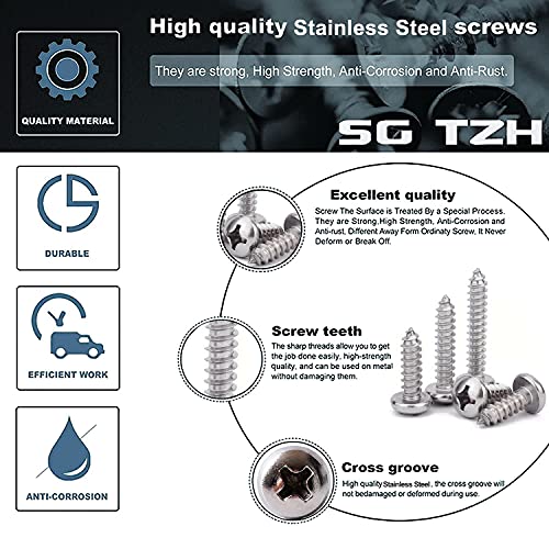 #6 x 3/8" Wood Screw 100Pcs 18-8 (304) Stainless Steel Pan Head Fast Self Tapping Drywall Screws by SG TZH - size: #6 x 3/8"