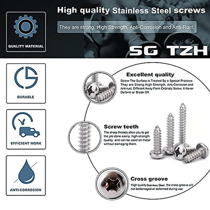 #6 x 3/8" Wood Screw 100Pcs 18-8 (304) Stainless Steel Pan Head Fast Self Tapping Drywall Screws by SG TZH - size: #6 x 3/8"
