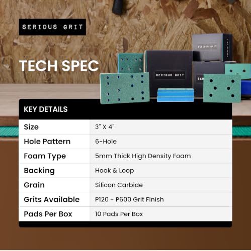 Serious Grit - 3x4 5mm Foam Sanding Pads - 220-240 Grit Finish - 10 Pack - size: 220-240 Grit, style: 5mm Foam