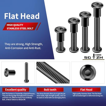 1/4-20 x 1-1/4" 10Pcs Flat Head Hex Socket Cap Screws Bolts Barrel Nuts Kit, 304 Stainless Steel 18-8, Full Thread, Black Oxide by SG TZH (with Hex Spanner) - color: Black, size: 1/4-20 x 1-1/4"