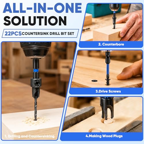 22PCS Countersink Drill Bit Set for Wood with 100PCS Accessories - size: 22 PCS