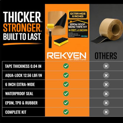 EPDM Seam Tape, Double Sided Butyl Rubber Roofing Adhesive, 30 ft x 6 in