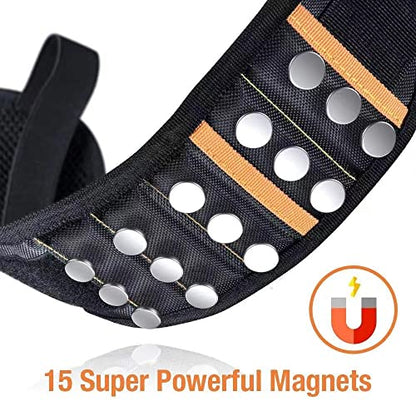 Adjustable Magnetic Wrist Band, 15 Strong Magnets Wristband for Holding Screws, Nuts, Gadgets.Tool Band Cool Christmas Gifts for Men & Women, Husband Birthday Gift Wristband