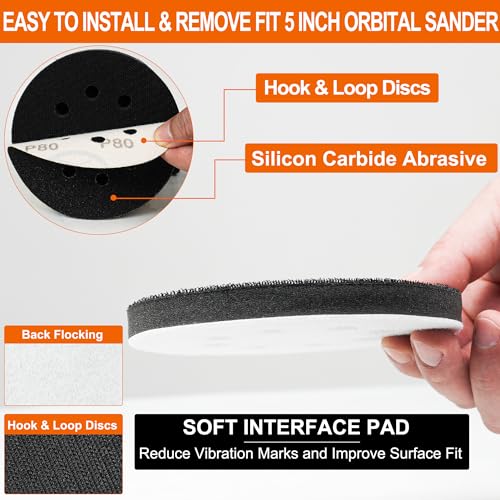120 Pcs 5 Inch 8-Hole Hook and Loop Sanding Discs 80 to 3000 Grit - size: Mix Grit 120PCS