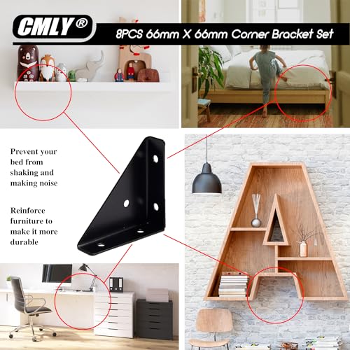 Corner Brace Brackets, 8Pcs 66mm x 66mm Black Corner Braces for Wood - size: Large, style: 8-Pack