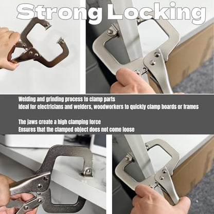 4Pcs C Clamp Locking, 2Pcs 6 inch, 9 inch, 11 inch Heavy Duty Welding Clamps Pliers Set Vise Grip Clamps with Swivel Pad for Electrician Maintenance, Wood Working, Welding Craftsmen Home Workshop Farm - size: 4 pcs-(2 x 6"+9"+11")