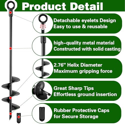 Fabulas Ground Anchors Screw in, 18 Inch Heavy Duty Swing Set Ground Anchor Kit 6 Pack, Spiral Earth Trampoline Stakes High Wind Metal Auger Stakes for Dog Sheds Tent Carports Camping