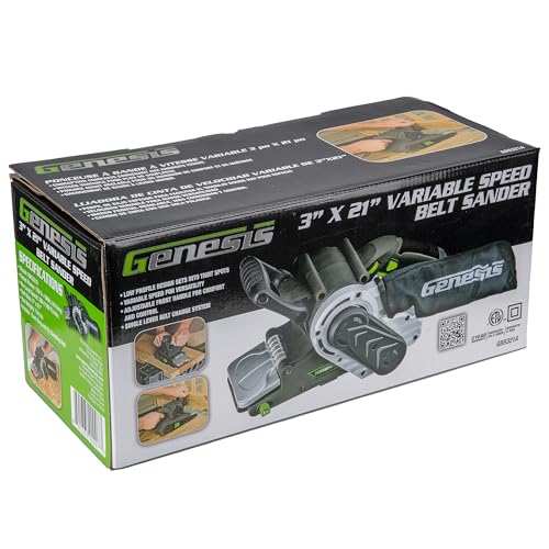 Genesis GBS321A Single Lever 3" x 21" Variable Speed Belt Sander with Adjustable Front Handle and Dust Collection Bag , Grey