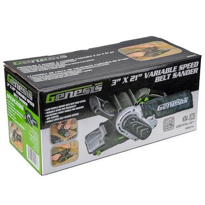 Genesis GBS321A Single Lever 3" x 21" Variable Speed Belt Sander with Adjustable Front Handle and Dust Collection Bag , Grey