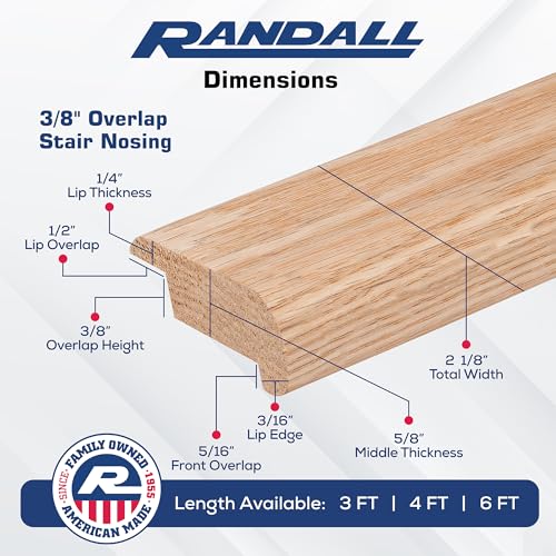 3/8" Overlap Stair Nosing Unfinished Red Oak (4 FT Long) - size: 4 FT Long