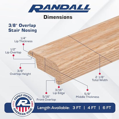 3/8" Overlap Stair Nosing Unfinished Red Oak (4 FT Long) - size: 4 FT Long