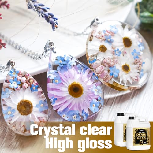 Teexpert Epoxy Resin Kit: 76OZ Casting Resin Crystal Clear Yellow Resistant Self Leveling for Art Craft DIY Jewelry Making with Pigment and Tools for Beginner Starter - size: 76 oz