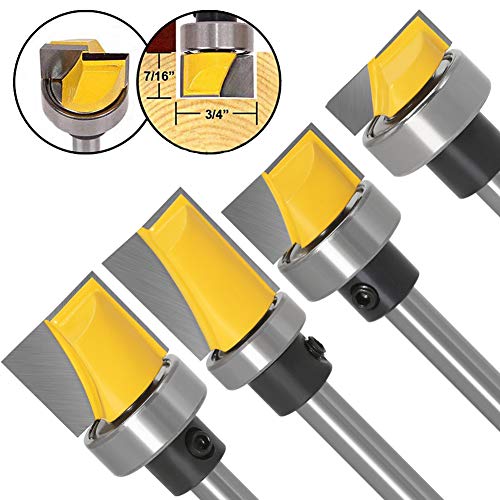 Wolfride 4Pcs Door Hinge Router Bit Set 1/4-Inch Shank Template Flush Trim Router Bit Hinge Mortise Router Bit Bottom Cleaning Router Bit (4pcs)