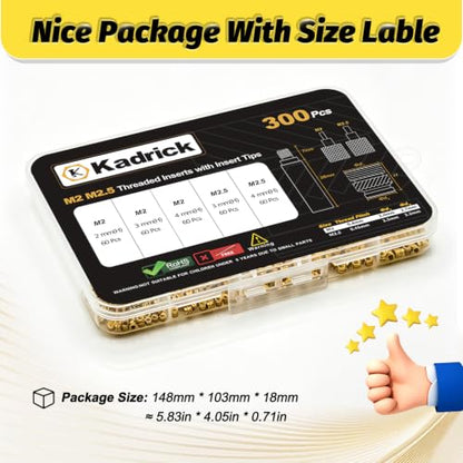 KADRICK 300PCS M2 M2.5 Heat Set Inserts Kit,M2*3/4/5mm*3mm M2.5*3/4mm*3.5mm - size: M2 M2.5 Kit H2-4mm 300Pcs + Tools