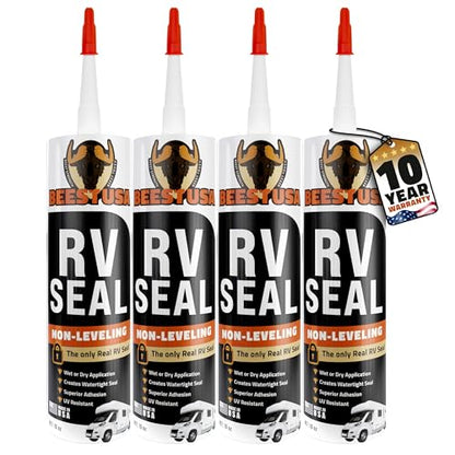 BEEST RV Roof Sealant (Non-Leveling) - Lap Sealant for RV Roof, Windows, Skylight, Campers - Waterproof Caulking Sealer for Vertical Surface - Elastomeric Caulk Sealer for Camper & Trailer (Pack 4) - size: Pack 4