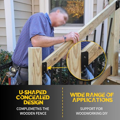 U-Shaped Deck Railing Bracket Connectors, 30 Degree Attachment Brackets with Screws for 2" x 4" Lumber, Stair Handrail Connectors for Wood Fences - 4Pair - size: Angle 30°