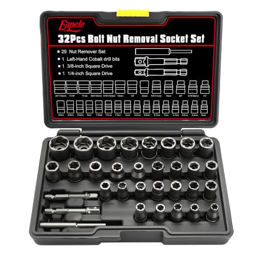 Eapele Bolt Extractor Set, Stripped Nut Remover Twist Sockets, Fit 3/8" Square Drive with Solid Storage Case (32pcs, Black) - size: 32pcs
