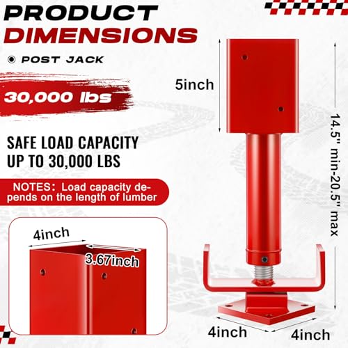 Zonon 2 Pack 4x4 Adjustable Screw Jack Post, 14.5" - 20.5" Height Range
