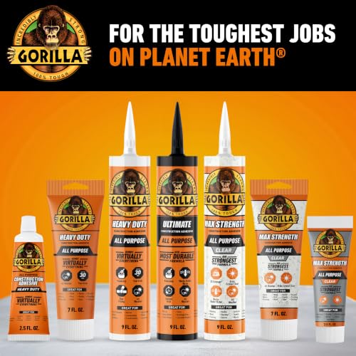 Gorilla Max Strength Construction Adhesive, Clear Glue, 2.5 oz, 2-Pack - size: 2.5oz, style: 2 Pack