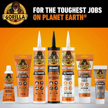 Gorilla Max Strength Construction Adhesive, Clear Glue, 2.5 oz, 2-Pack - size: 2.5oz, style: 2 Pack