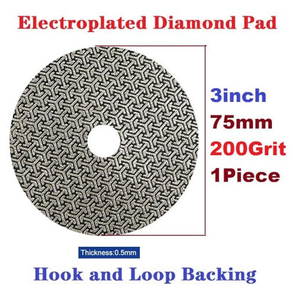 Electroplated Diamond Sanding Paper Sheet Pad,200Grit 3inch 75mm Grinding Sandpaper Pad Hook and Loop Backing for Metal Glass Porcelain Ceramic Hand Polishing & Trimming (1 Piece) - size: 3inch 75mm, style: 200Grit 1Piece