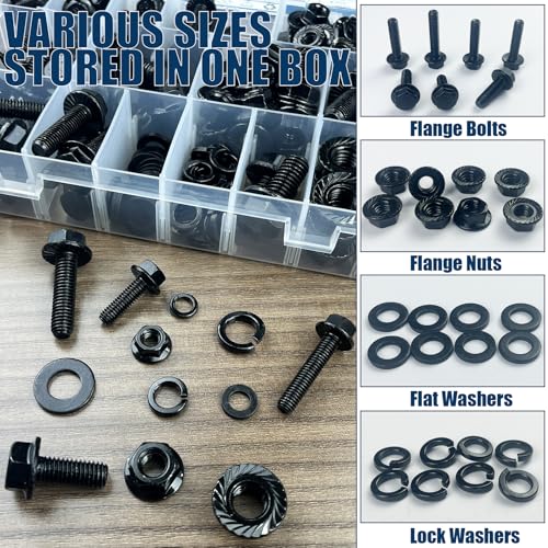 304PCS Metric Flange Head Bolt Assortment Kit Grade 10.9 - color: Black KIT -304PCS