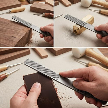 2 PCS Carbon Steel Wood Rasp File Set, 8 Inch Double-Cut Teeth Flat & Round Woodworking Rasps, Professional Hand File for Hardwood Softwood DIY Craft Furniture Repair
