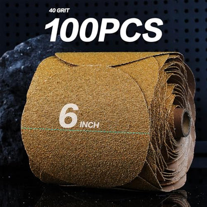 PSA Sanding Discs 6 Inch Adhesive Backed Sandpaper 100 Pack 40 Grit Self Adhesive Sanding Discs for DA Sander Self Stick for Wood, Auto Body Repair, Paint, Metal, and Plastic - style: 40 Grit