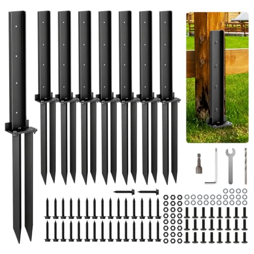 8 Pcs Fence Post Repair Kit, 4×4/6x6 Fence Post Support, Heavy Duty Post Anchor Ground Spike for Fixing Tilted or Broken Wooden Fencing Posts - size: 8 PCS