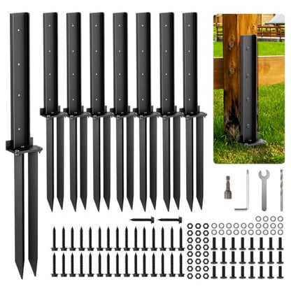 8 Pcs Fence Post Repair Kit, 4×4/6x6 Fence Post Support, Heavy Duty Post Anchor Ground Spike for Fixing Tilted or Broken Wooden Fencing Posts - size: 8 PCS