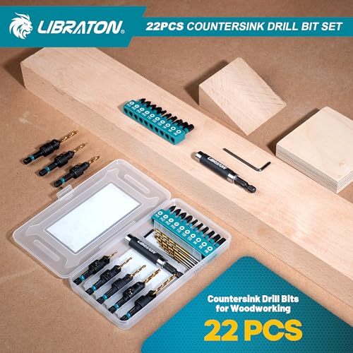 LIBRATON Countersink Drill Bit Set, 22 PCS Wood Counter Sink Drill Bit