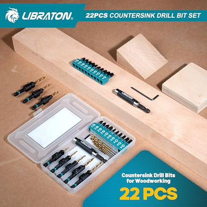 LIBRATON Countersink Drill Bit Set, 22 PCS Wood Counter Sink Drill Bit