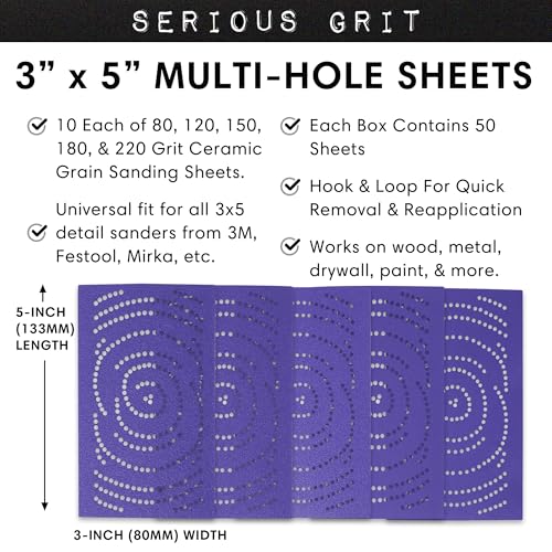 Serious Grit - 3x5 Ceramic Sanding Sheets - P80-220 Assortment - 50 Pack - style: Mixed Grit