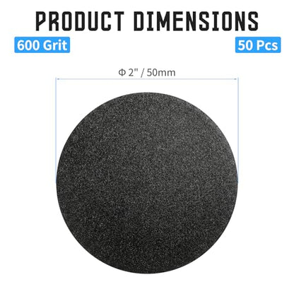 50 Pcs 2" Wet Dry Sandpaper, 600 Grit, Hook & Loop - style: 600 Grit
