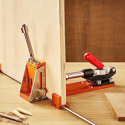 VEVOR Pocket Hole Jig Kit, 34 Pcs Pocket Hole Jig System with 11" C-clamp, Fixture, Step Drills, Wrenches, Drill Stop Rings, Square Drive Bits, Toolbox, Adjustable, for DIY Carpentry Projects - color: Orange