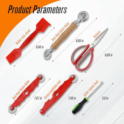 Screen Repair Tools, 6 in 1 Window Screen Installation Kit Include Screen Roller Spline Roller Tool, Spline Removing Hook, Rubber Strip Shovel for Installing and Replacing Window Patio Sliding Door