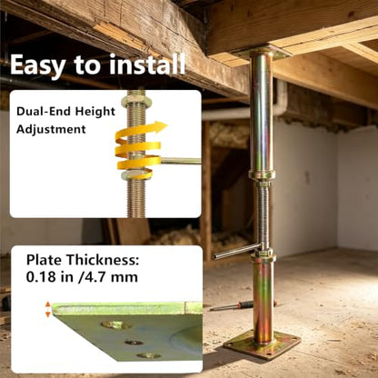 4 Pack Adjustable House Jack Floor Joist Support 16.5"-26.7" for Leveling - size: 16.5-26.7 inch