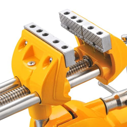 MAXMAN Bench Vise, 360° Cast Steel Swivel Base, 3 inch Multi-Purpose Clamp - color: Yellow