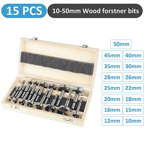 Forstner Bit Set 15 pcs - HPHOPE Forstner Bits for Wood, Wood Drilling with Round Shank, Drill Accessories, Ø10-50mm with Storage Case - size: 15Pcs Forstner Drill Bit (10-50mm)