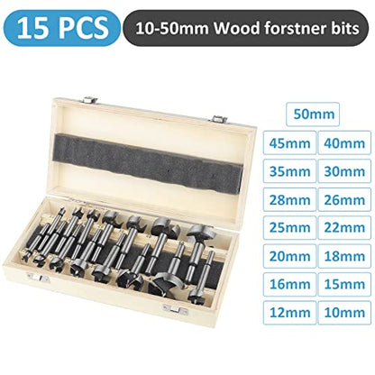 Forstner Bit Set 15 pcs - HPHOPE Forstner Bits for Wood, Wood Drilling with Round Shank, Drill Accessories, Ø10-50mm with Storage Case - size: 15Pcs Forstner Drill Bit (10-50mm)