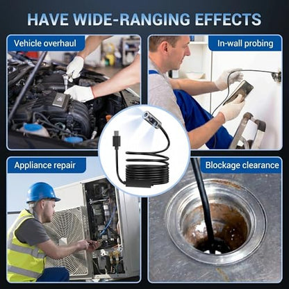 Dual-Lens Endoscope Camera with Light, 1920P HD Borescope