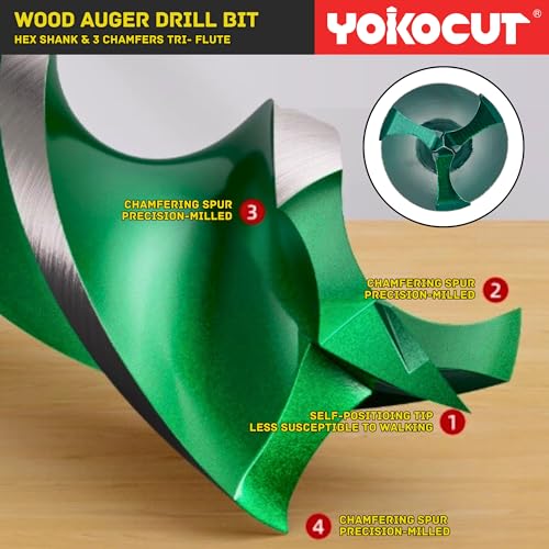 1/4"x 9" Auger Drill Bit for Wood, Hex Shank Tri-Flute Drill Bits, Ship Auger Long Drill Bit for Soft and Hard Wood, Plastic, Drywall, Tree Stump and Composite Materials - size: 1/4 Inch, style: Length: 9"