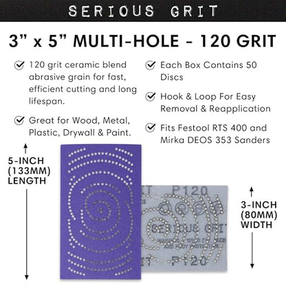 Serious Grit - 3x5 (80x133mm) P120 Grit Ceramic Sanding Sheets - 50 Pack - style: 120 Grit